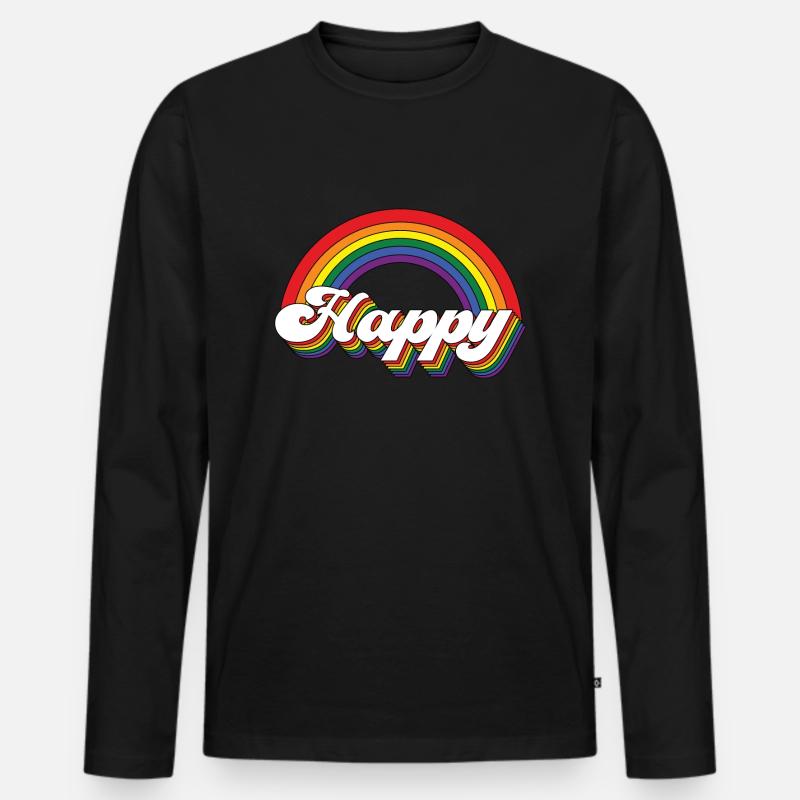 Happy Regenbogen - Männer Premium Bio Langarmshirt - Schwarz