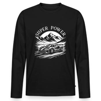 Sleek Vintage Sports Car T-Shirt Super Power - Men's Premium Organic Long Sleeve Shirt - black - Front - Nico (187cm)