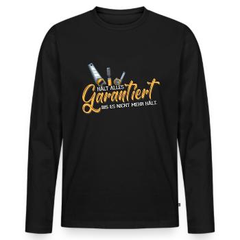 Das hält Garantiert bis es nicht mehr hält | Humor - Männer Premium Bio Langarmshirt - Schwarz - Vorne - Nico (187cm)