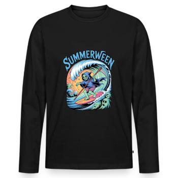 Summerween Halloween Geist Surfer - Männer Premium Bio Langarmshirt - Schwarz - Vorne - Nico (187cm)
