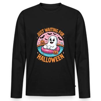 Just Waiting For Halloween Geist - Männer Premium Bio Langarmshirt - Schwarz - Vorne - Nico (187cm)