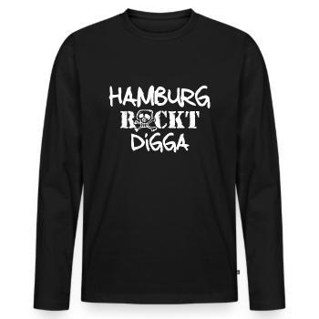 Hamburg Rockt Digga Hamburger - Männer Premium Bio Langarmshirt - Schwarz - Vorne - Nico (187cm)