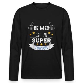 t-shirt super tonton Idée cadeau oncle - T-shirt manches longues Premium bio Homme - noir - Devant - Nico (187cm)
