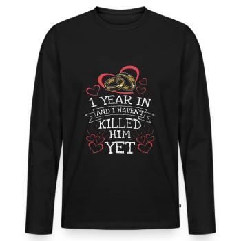 1. Jahrestag 1 Jahr Und Ich Habe Ihn Nicht Getötet - Männer Premium Bio Langarmshirt - Schwarz - Vorne - Nico (187cm)