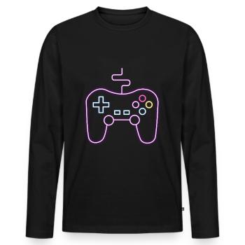 Neon Gamepad Gamer - Männer Premium Bio Langarmshirt - Schwarz - Vorne - Nico (187cm)