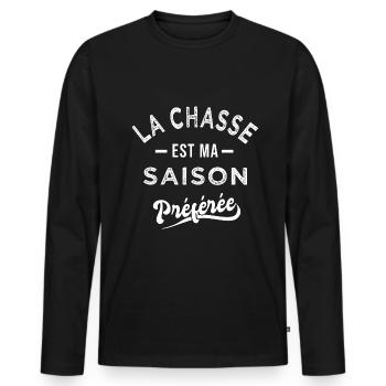 Chasse saison préférée Cadeau cool pour chasseur - T-shirt manches longues Premium bio Homme - noir - Devant - Nico (187cm)