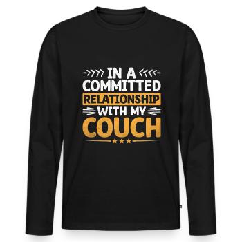 Dans une relation engagée avec mes dictons de canapé - T-shirt manches longues Premium bio Homme - noir - Devant - Nico (187cm)