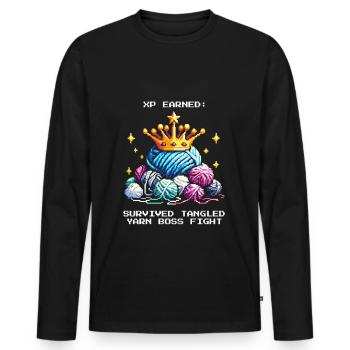 Earn XP: Defeated Balls of Wool | Crochet Yarn - Men's Premium Organic Long Sleeve Shirt - black - Front - Nico (187cm)