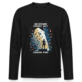 Respawn: Crash Pad | Bouldering Pixel Art - Men's Premium Organic Long Sleeve Shirt - black - Front - Nico (187cm)