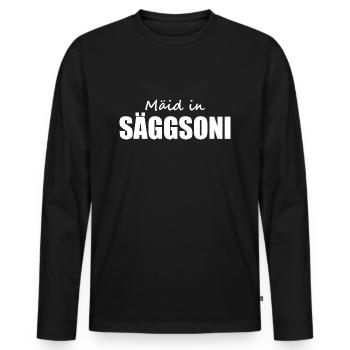 Sächsisch - Dialekt - Spruch - Männer Premium Bio Langarmshirt - Schwarz - Vorne - Nico (187cm)