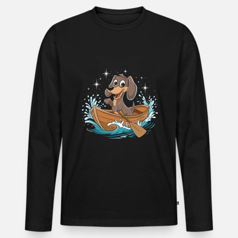 Ein Dackelboot, das Paddelboot fährt - Männer Premium Bio Langarmshirt - Schwarz
