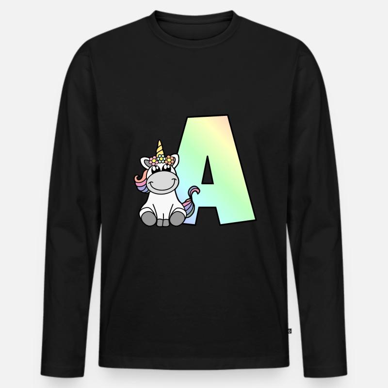 Einhorn Buchstabe A - Männer Premium Bio Langarmshirt - Schwarz