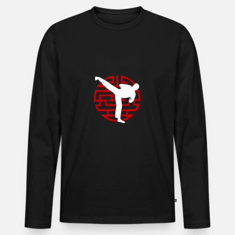Karate Sidekick - Männer Premium Bio Langarmshirt - Schwarz
