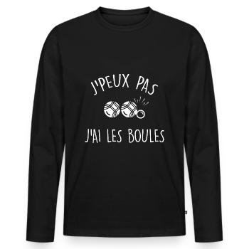 Humour Bouliste Pétanque Humour - T-shirt manches longues Premium bio Homme - noir - Devant - Nico (187cm)