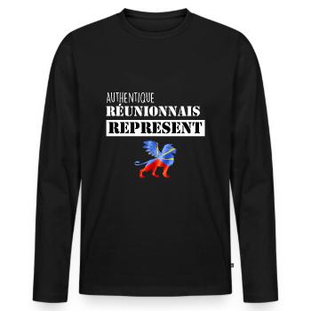 Réunionnais Réunion Drapeau La Réunion - T-shirt manches longues Premium bio Homme - noir - Devant - Nico (187cm)