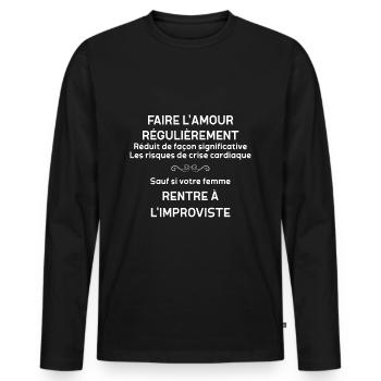 Humour faire l'amour Idée Cadeau Epoux - T-shirt manches longues Premium bio Homme - noir - Devant - Nico (187cm)