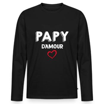 Papy d'amour Cadeau pour fête grand-père - T-shirt manches longues Premium bio Homme - noir - Devant - Nico (187cm)
