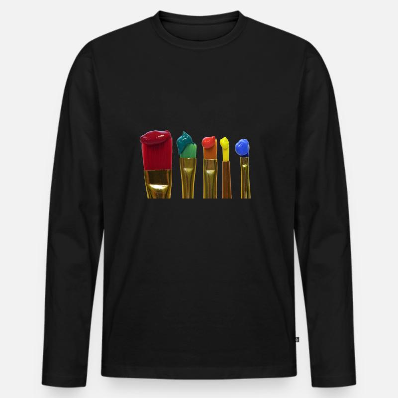 farbige Pinsel - Männer Premium Bio Langarmshirt - Schwarz