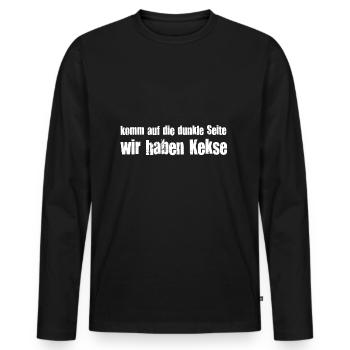 Komm auf die dunkle Seite, wir haben Kekse! Macht - Männer Premium Bio Langarmshirt - Schwarz - Vorne - Nico (187cm)