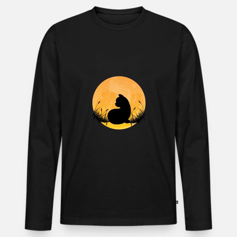 Katzen Mond - Männer Premium Bio Langarmshirt - Schwarz