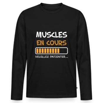 Muscles en cours veuillez patienter humour papa - T-shirt manches longues Premium bio Homme - noir - Devant - Nico (187cm)