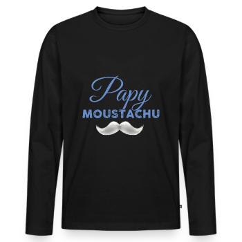 Papy moustachu Grand-Père Moustache Humour - T-shirt manches longues Premium bio Homme - noir - Devant - Nico (187cm)