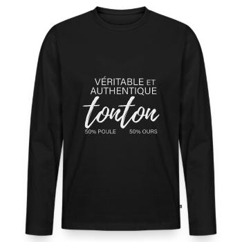 Tonton ours et poule - T-shirt manches longues Premium bio Homme - noir - Devant - Nico (187cm)