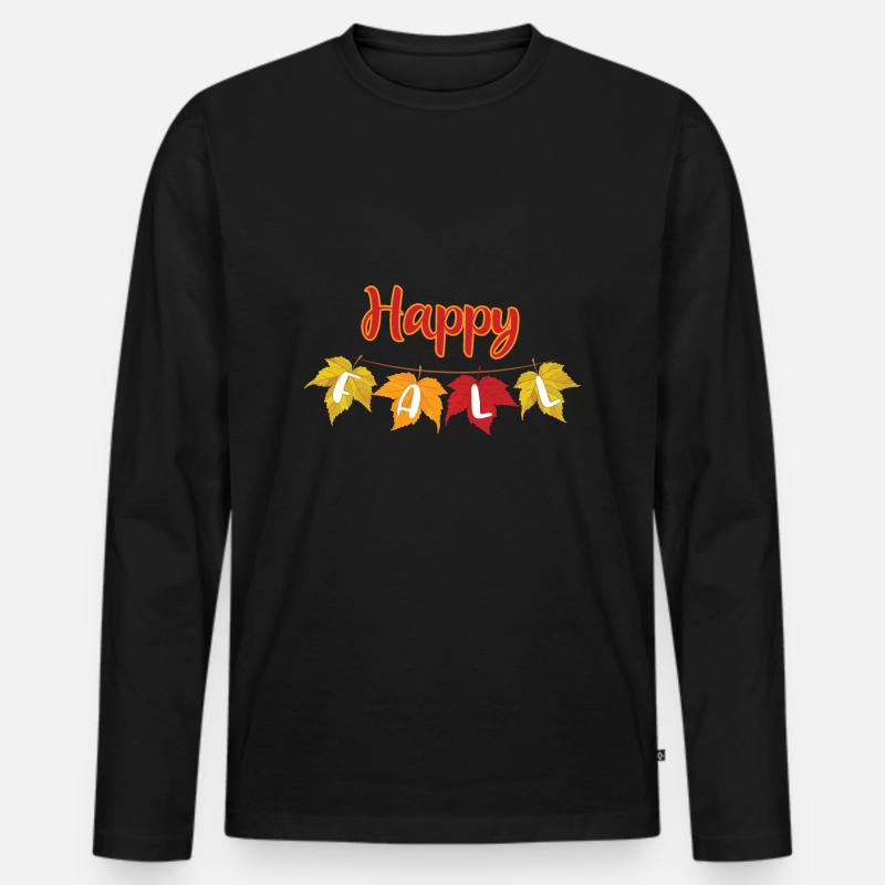 Happy Fall - Herbstlaub - Männer Premium Bio Langarmshirt - Schwarz