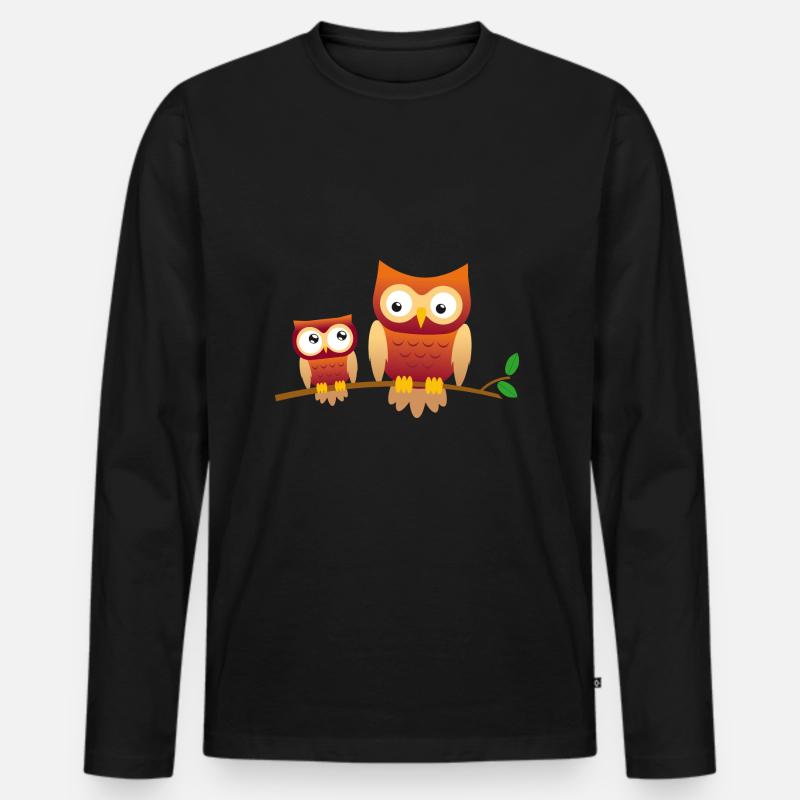 Eule mit kleiner Eule - Männer Premium Bio Langarmshirt - Schwarz