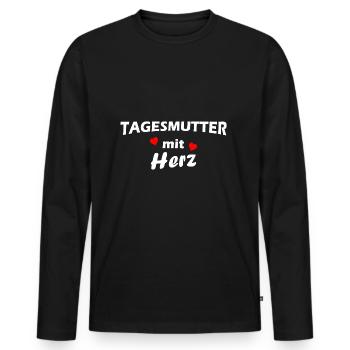 Tagesmutter mit Herz - weiß - Männer Premium Bio Langarmshirt - Schwarz - Vorne - Nico (187cm)