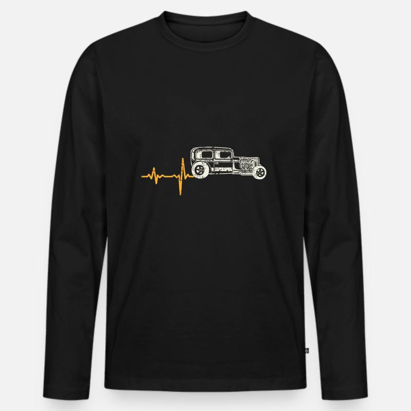 Geschenk Heartbeat Oldtimer - Männer Premium Bio Langarmshirt - Schwarz