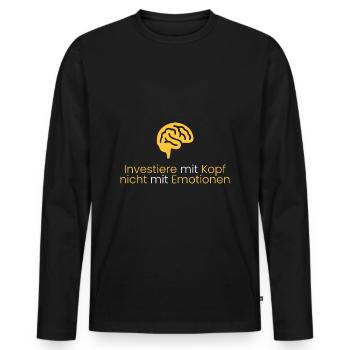 Investiere mit Kopf ohne Emotionen - Männer Premium Bio Langarmshirt - Schwarz - Vorne - Nico (187cm)