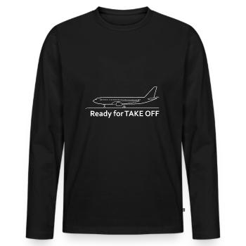 Ready for Take Off - Airplane - Vacation - Travel - Men's Premium Organic Long Sleeve Shirt - black - Front - Nico (187cm)