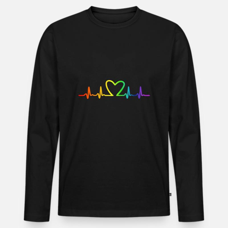 LGBT Regenbogen Herzschlag - Männer Premium Bio Langarmshirt - Schwarz