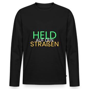 Held auf den Straßen - Männer Premium Bio Langarmshirt - Schwarz - Vorne - Nico (187cm)