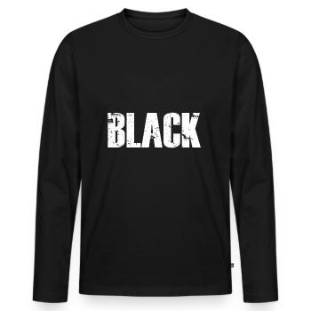 BLACK vintage lettering in white - Men's Premium Organic Long Sleeve Shirt - black - Front - Nico (187cm)