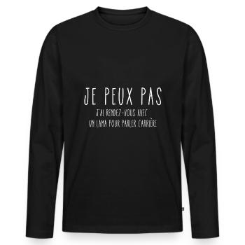 je peux pas lama parler carrière - T-shirt manches longues Premium bio Homme - noir - Devant - Nico (187cm)