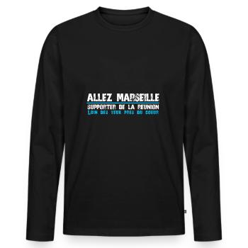 Collection ALLEZ MARSEILLE Supporter of Reunion - Men's Premium Organic Long Sleeve Shirt - black - Front - Nico (187cm)