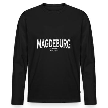 Magdeburg - Men's Premium Organic Long Sleeve Shirt - black - Front - Nico (187cm)