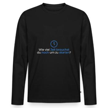 Wie viel Zeit um zu starten? - Männer Premium Bio Langarmshirt - Schwarz - Vorne - Nico (187cm)