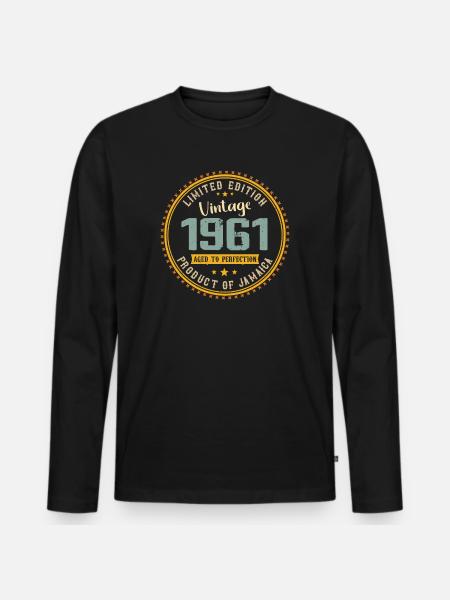 Vintage 1961 verjaardagscadeau 1961 - Mannen Premium Bio shirt met lange mouwen - zwart