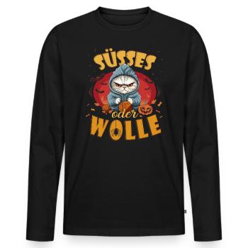 Süsses oder WOLLE - Wortspiel Halloween - Männer Premium Bio Langarmshirt - Schwarz - Vorne - Nico (187cm)