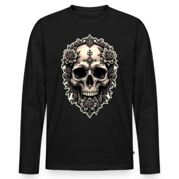 Skull skull and flowers gothic vintage rock - Men's Premium Organic Long Sleeve Shirt - black - Front - Nico (187cm)