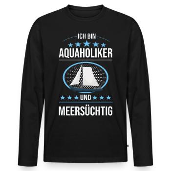 Kapitän Aquaholiker und Meersüchtig Geschenk - Männer Premium Bio Langarmshirt - Schwarz - Vorne - Nico (187cm)