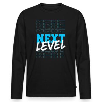 Conception typographique bleu néon de niveau supérieur - T-shirt manches longues Premium bio Homme - noir - Devant - Nico (187cm)