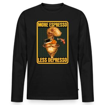 More Espresso Less Depresso - Funny Coffee Cat - Men's Premium Organic Long Sleeve Shirt - black - Front - Nico (187cm)