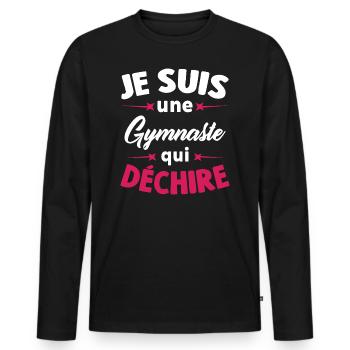 Je Suis Une Gymnaste Qui Déchire - T-shirt manches longues Premium bio Homme - noir - Devant - Nico (187cm)