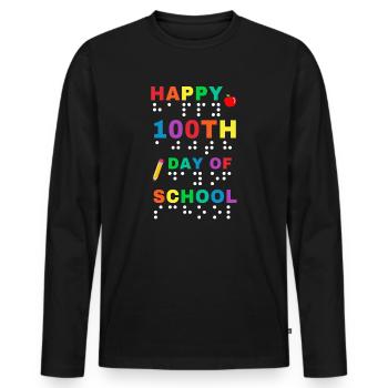 100e jour d’école braille aveugle visuel - T-shirt manches longues Premium bio Homme - noir - Devant - Nico (187cm)