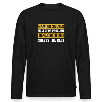 Geocaching Löst Meine Probleme Lustiger Geocacher - Männer Premium Bio Langarmshirt - Schwarz - Vorne - Nico (187cm)