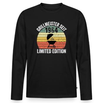 60th Birthday - Grillmeister since 1964 - Men's Premium Organic Long Sleeve Shirt - black - Front - Nico (187cm)